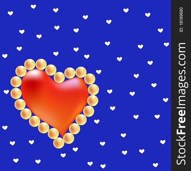 Bright volume heart with pearls on dark blue background. Bright volume heart with pearls on dark blue background