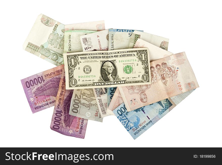 Image of the dollars money bills isolate on a white background. Image of the dollars money bills isolate on a white background