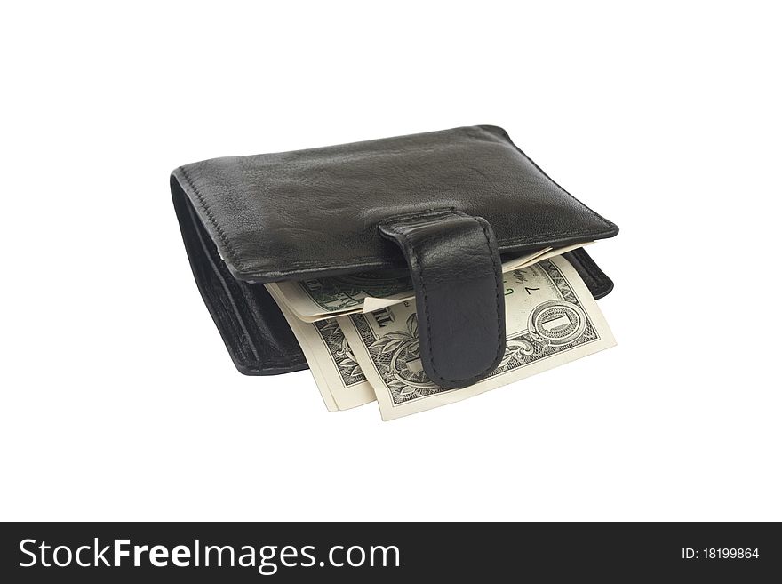 Image of the male wallet with dollars isolate on a white background. Image of the male wallet with dollars isolate on a white background