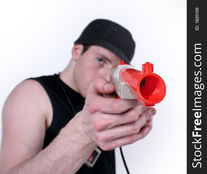 A Man Shooting A Gun