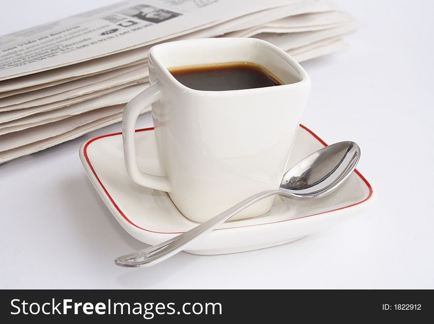 Coffee and newspaper during recess. Coffee and newspaper during recess