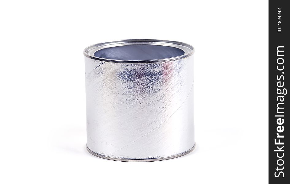 A silver cardboard container isolated against white. A silver cardboard container isolated against white.