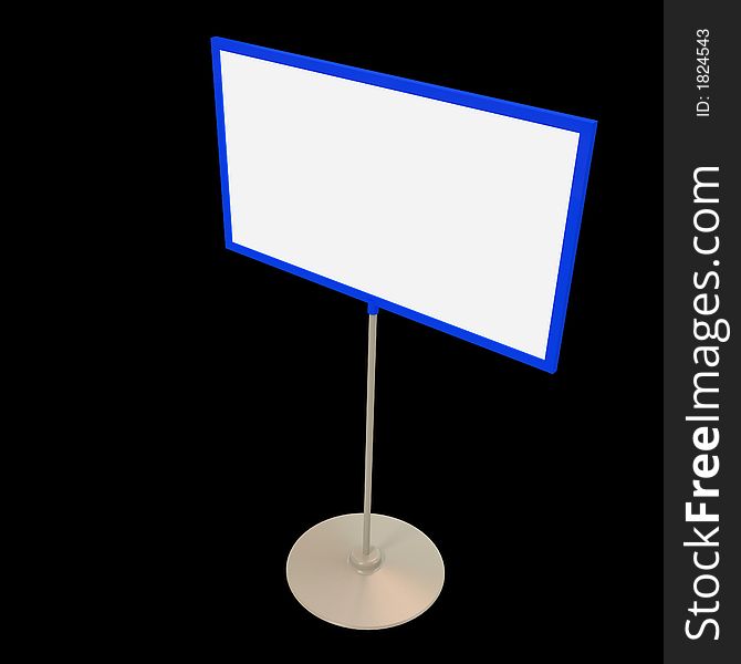 Blank info board foreshortening 1 isolated on black (with clipping path) (3d)