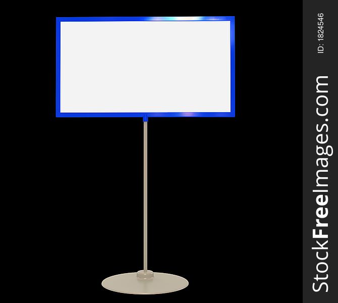 Blank info board foreshortening 2 isolated on black (with clipping path) (3d)