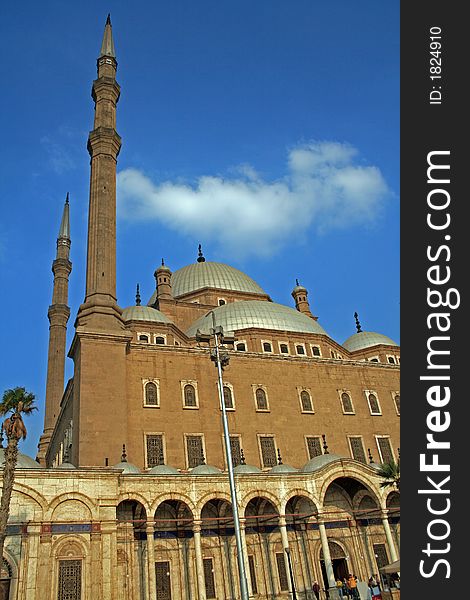 View of Sultan Hussein mosque located within the Cairo Citadel in Egypt. Shot taken against a great blue sky with good clouds as well. View of Sultan Hussein mosque located within the Cairo Citadel in Egypt. Shot taken against a great blue sky with good clouds as well.