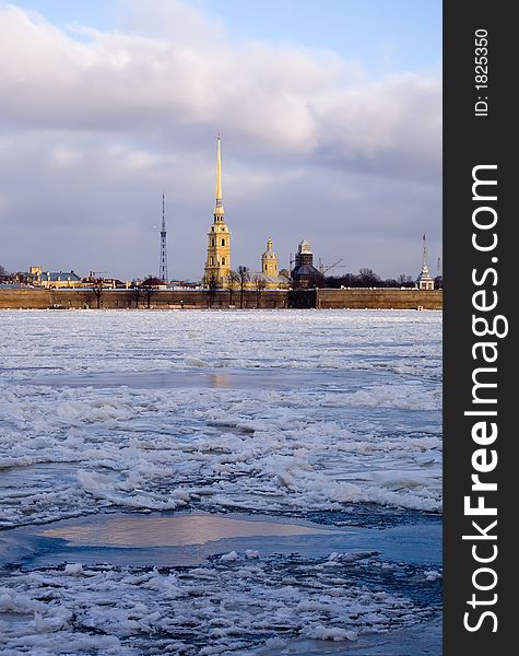 View on a historical fortress in St.-Petersburg in solar winter day. View on a historical fortress in St.-Petersburg in solar winter day