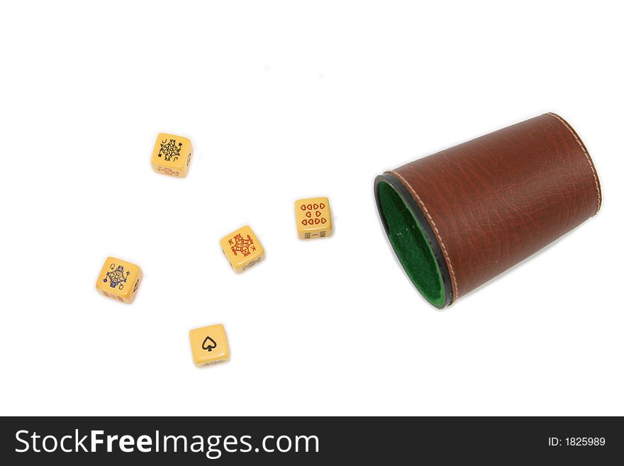 Poker dice game isolated over white