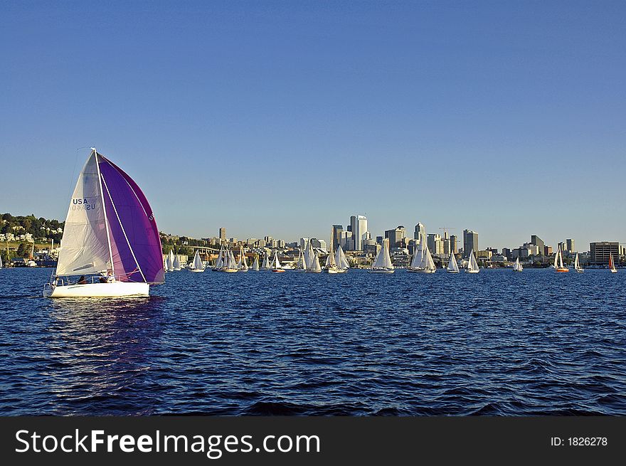 Sailing on Lake Union in seattle,WA. Sailing on Lake Union in seattle,WA