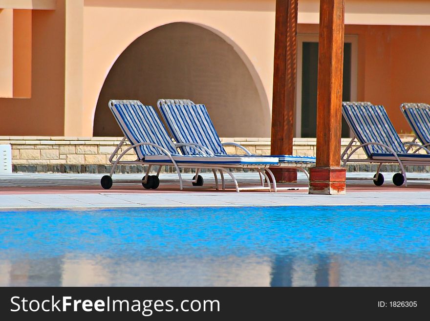 Blue water in open pool of egyptian hotel. Blue water in open pool of egyptian hotel