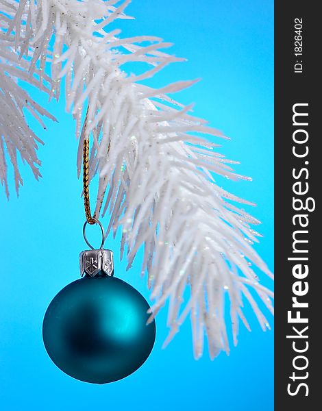 Christmas Ornament hanging on a tree branch.