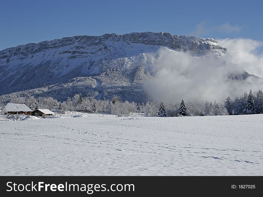 Landscape of mountain snow-covered in the brown