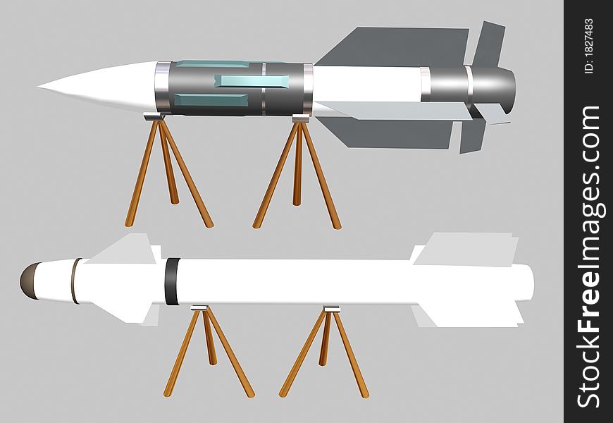 An illustration of two rockets on a stand