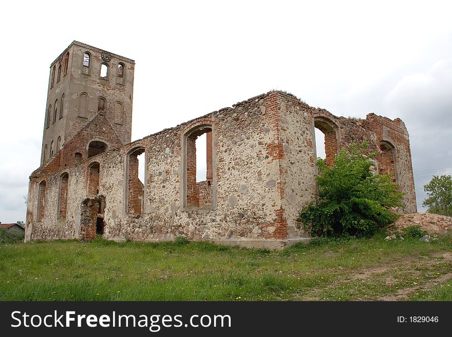 Brick ruins of medieval church walls ancient