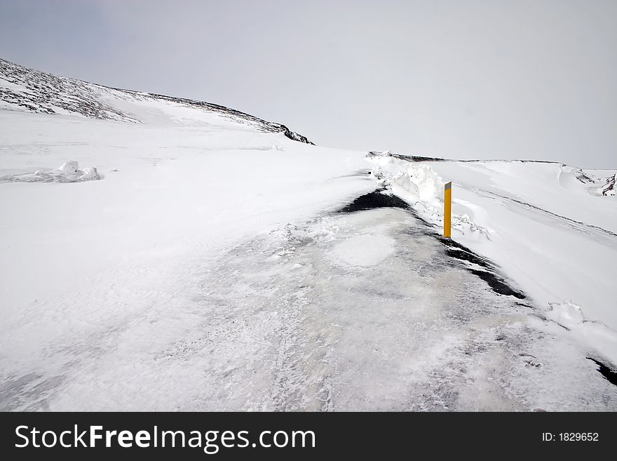 Snow on road in Iceland