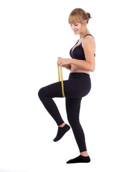 Girl Measuring Her Thigh Stock Photos Girl Measuring Her Thigh Stock Photos