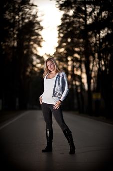 Beautiful Blonde Woman On The Road Stock Photo Beautiful Blonde Woman On The Road Stock Photo