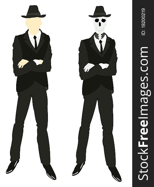 Two silhouettes of the person and skeleton in suit. Two silhouettes of the person and skeleton in suit