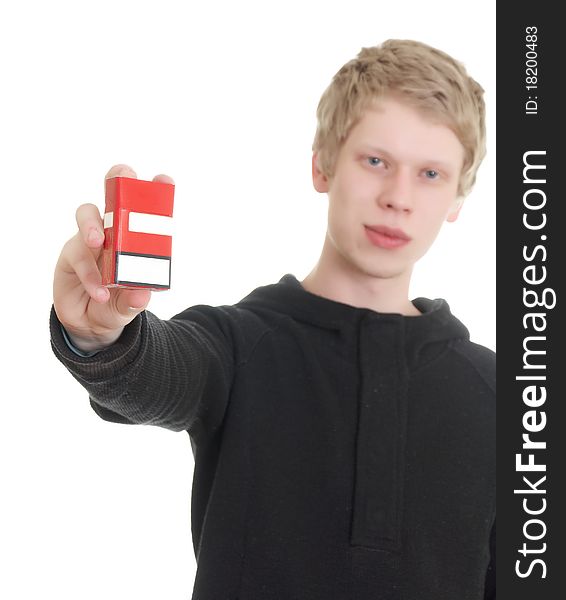 Man Holding Pack Of Cigarettes.