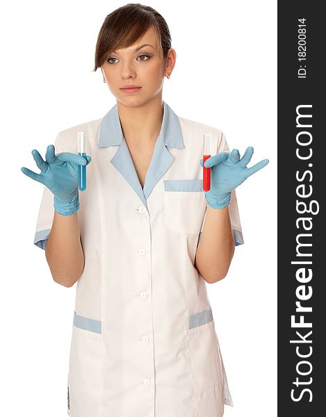 Doctor in blue gloves will be carry out research a samples of bloods at inhabitants of coast on availability of poisoning. Doctor in blue gloves will be carry out research a samples of bloods at inhabitants of coast on availability of poisoning