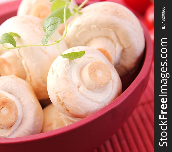 Some fresh white mushrooms in a bowl. Some fresh white mushrooms in a bowl