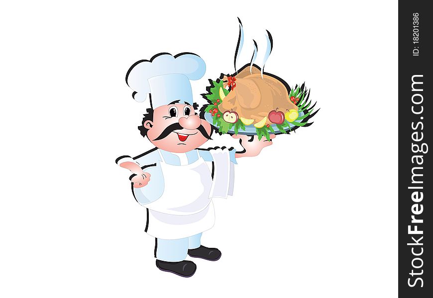 Cook chef with turkey,isolated over white