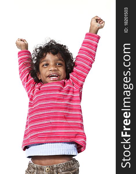 Portrait of little Indian girl on a white background