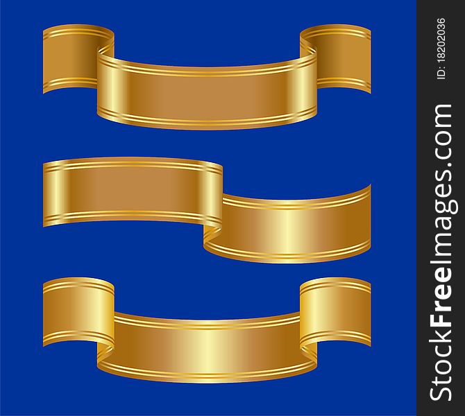 Vector Three versions of golden shiny belts with two stripes on a blue background. Vector Three versions of golden shiny belts with two stripes on a blue background