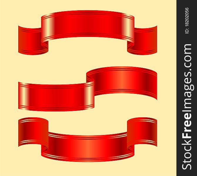 Vector Three variants of red shiny belt with two stripes on a golden background. Vector Three variants of red shiny belt with two stripes on a golden background