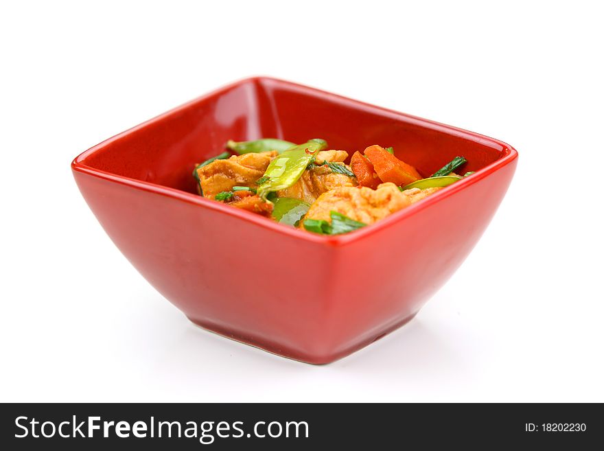 Bowl of Salmon Teriyaki dish on white background