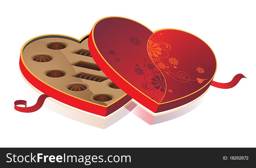 Box of sweets in the form of heart with a red ribbon. Box of sweets in the form of heart with a red ribbon