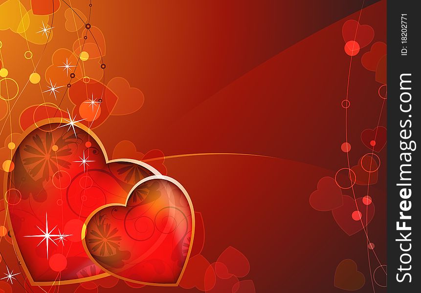 Transparent Red Background With Bright Hearts