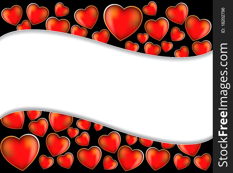 Red hearts on a wavy black background. Red hearts on a wavy black background