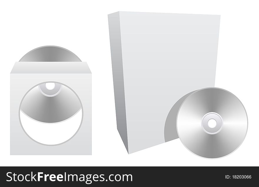 Empty software box and cd or dvd case, isolated on white background