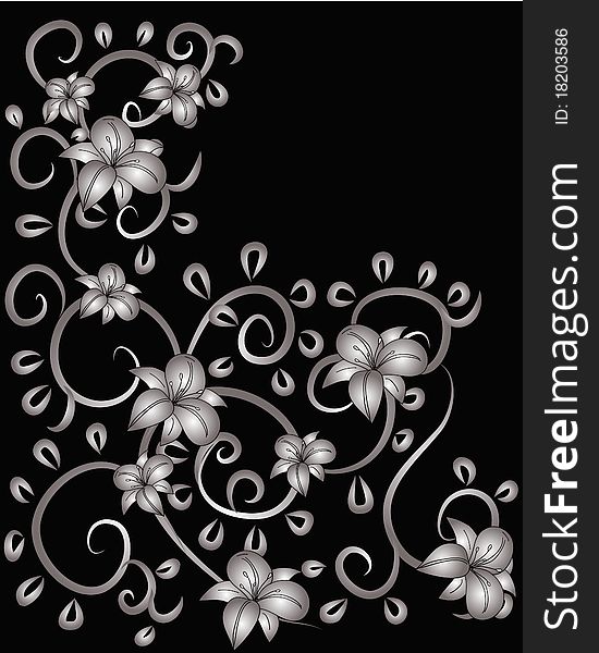 Silver flowers pattern on a black background. Silver flowers pattern on a black background