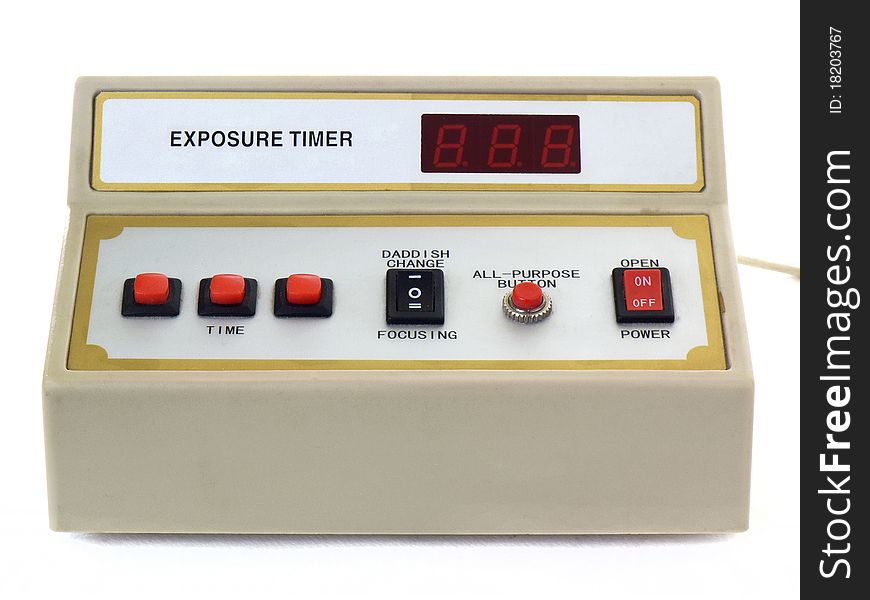 Digital exposure timer computer for darkroom, isolated on white background. Digital exposure timer computer for darkroom, isolated on white background