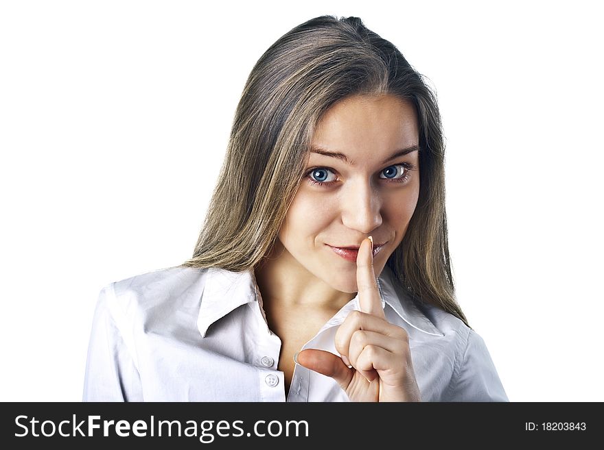 The young business woman. The isolated white background