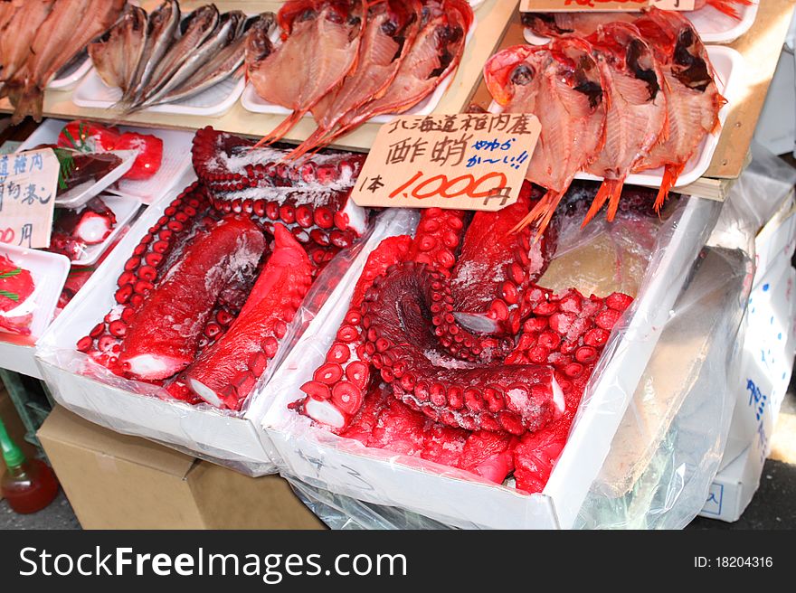 Tentacles of octopus Japanese in Tokyo Market (Ameyoko)