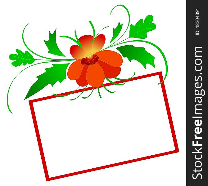 Vector colored illustration of empty card with flower