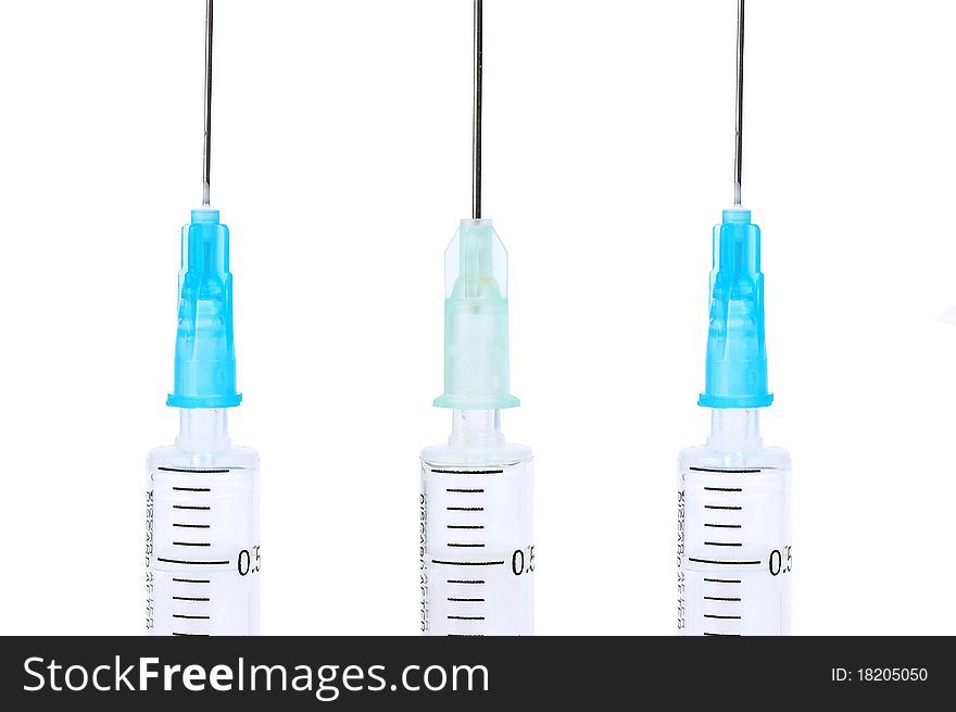 Medical syringe on a white background