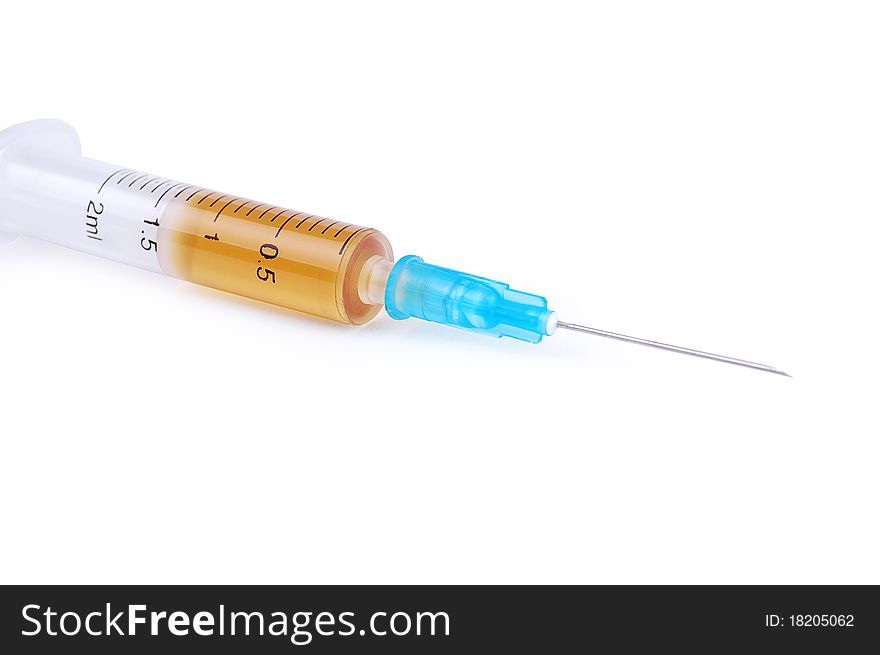 Medical syringe on a white background