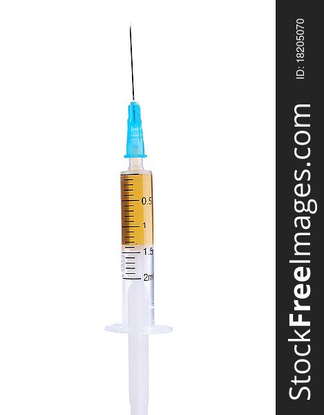 Medical syringe on a white background