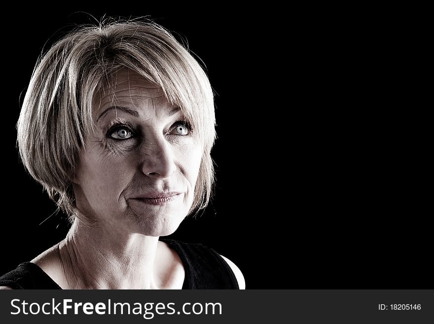 Mature Actress On Stage, scared expression�
