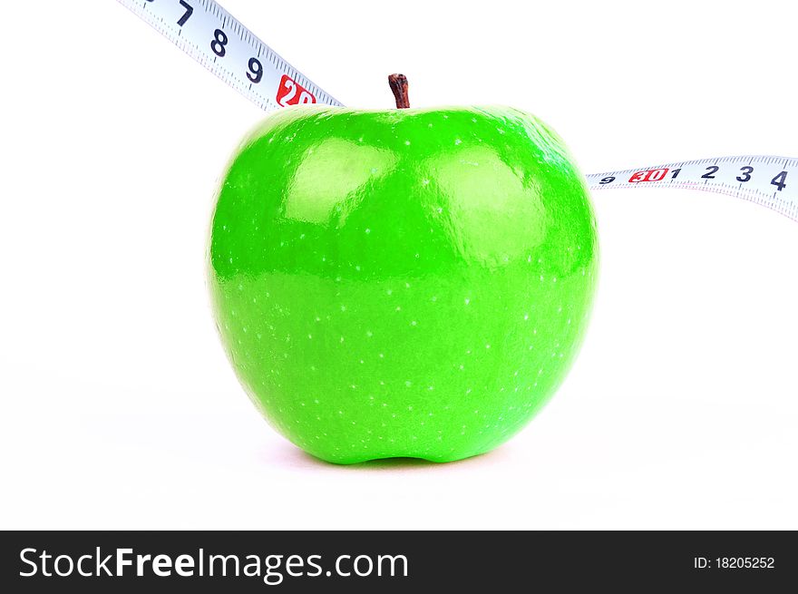 Green fresh apple on a white background