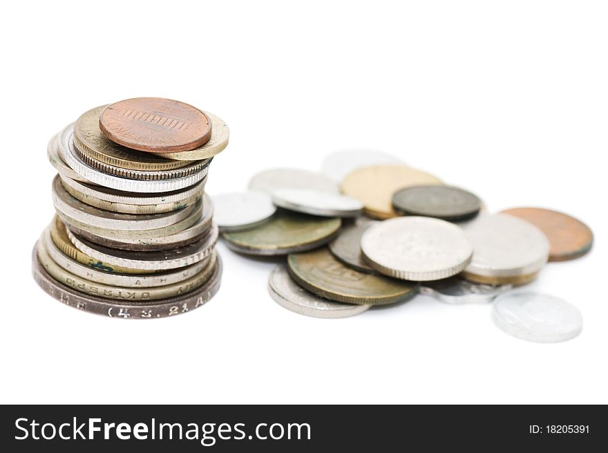 Old coins isolated on white background