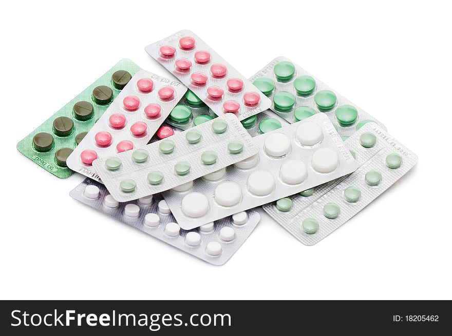 Packs Of Pills Isolated On White