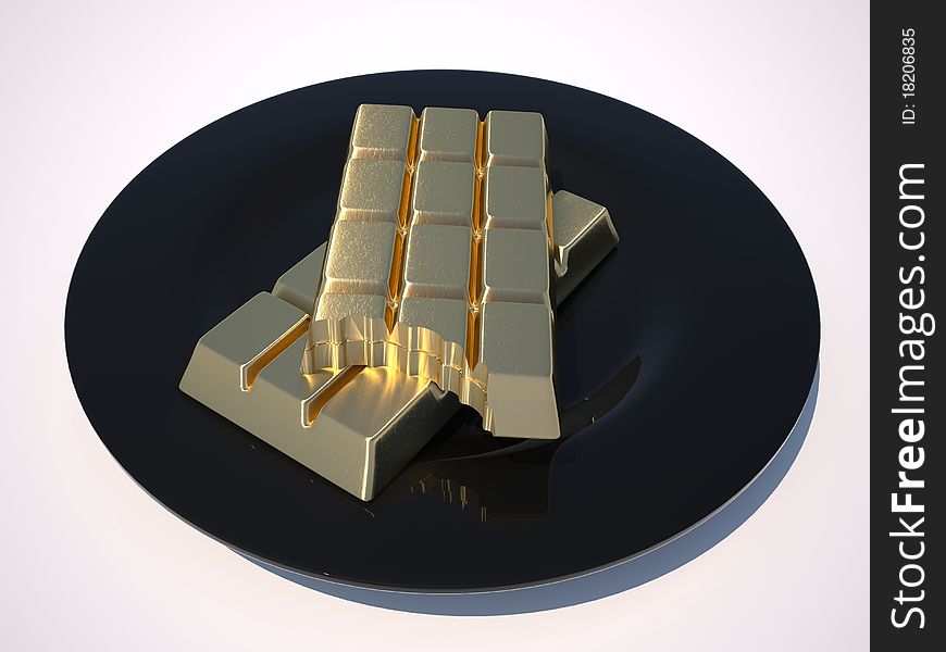 Gold in the form of chocolate on a plate