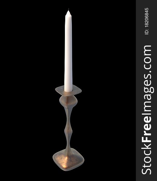 Candle and candlestick on a black background