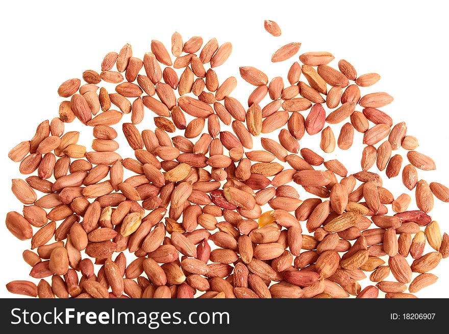 Heap of peanuts isolated on white background