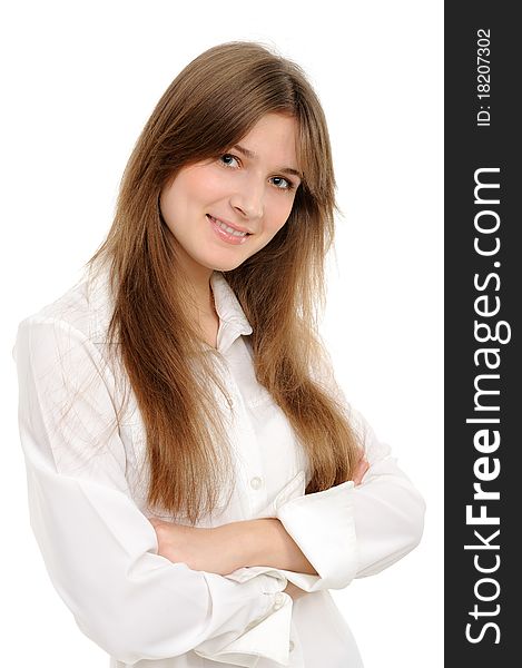 Portrait of a young attractive woman over white background