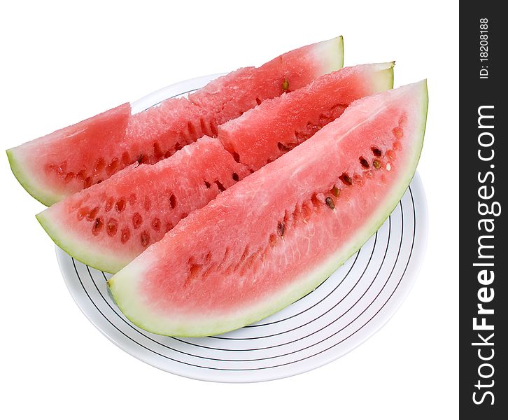Three portions of water-melon on the white plate